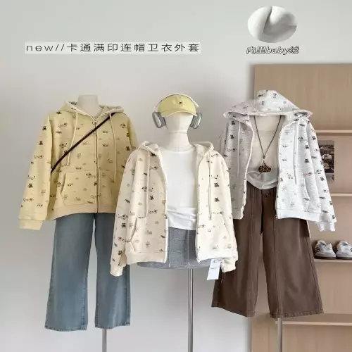 노브랜드 카툰 프린트 베이비융 안감 후드 집업