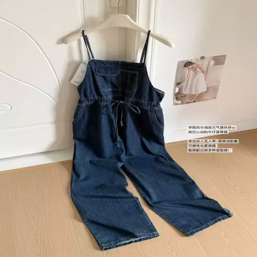 노브랜드 데님 슬림 스트랩 허리 스트링 와이드 멜빵팬츠
