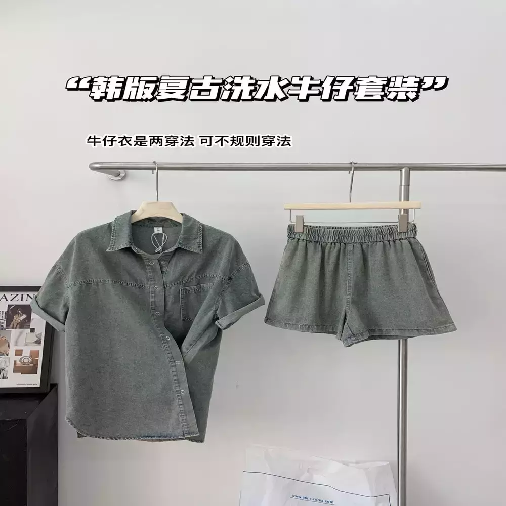 노브랜드 데님 반팔 셔츠 쇼츠 투피스 세트