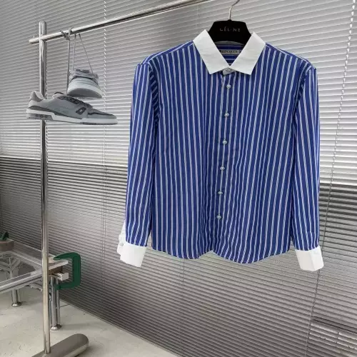 포츠 블루 스트라이프 스퀘어 칼라 셔츠