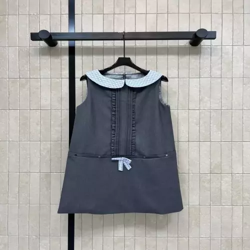 허리안 블루 체크 배색 카라 슬리브리스 드레스