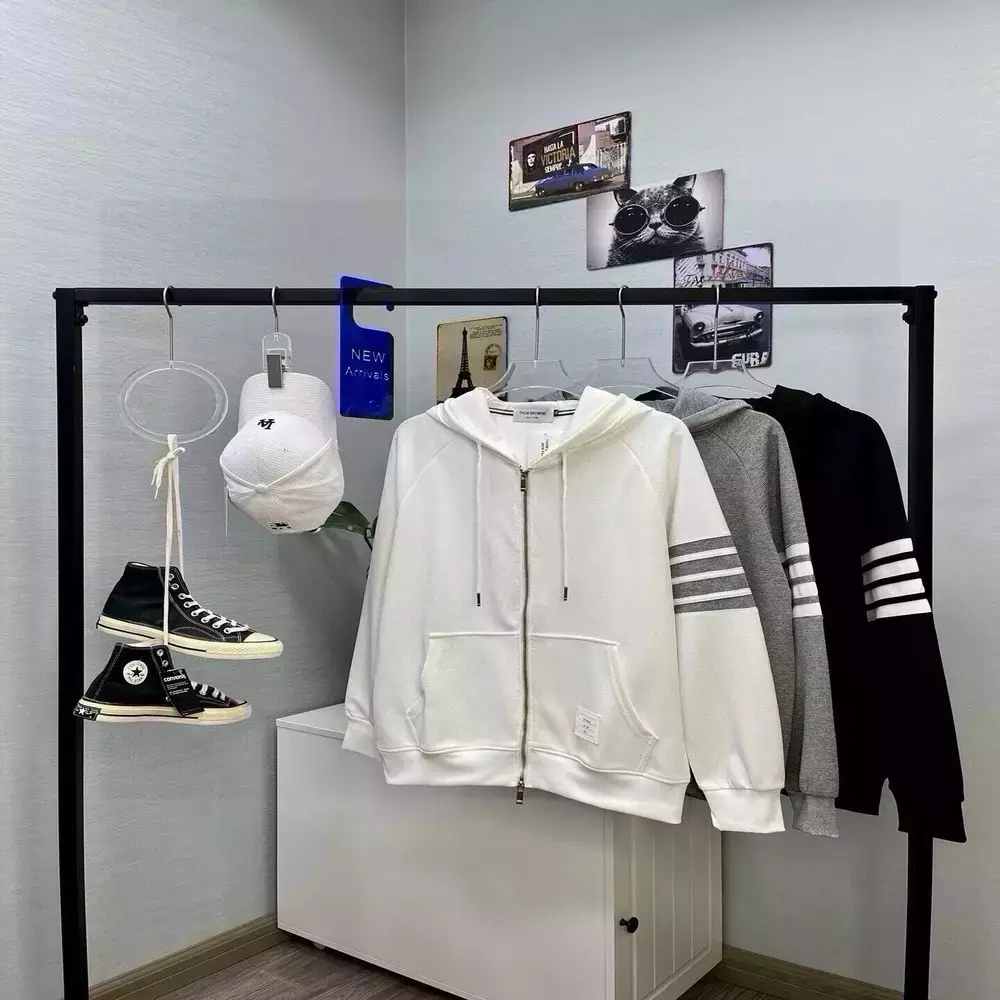 톰브라운 와플 조직 후드 니트 집업 아우터