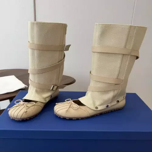 로스트인에코 라운드토 가죽 데님 배색 미들 부츠