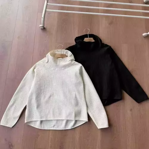 후디니 와플 텍스처 하이넥 후드 티셔츠